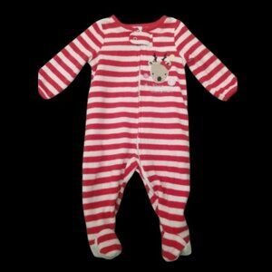 ABSORBA Red and White Striped Reindeer MY FIRST CHRISTMAS Fleece Sleeper 0-6